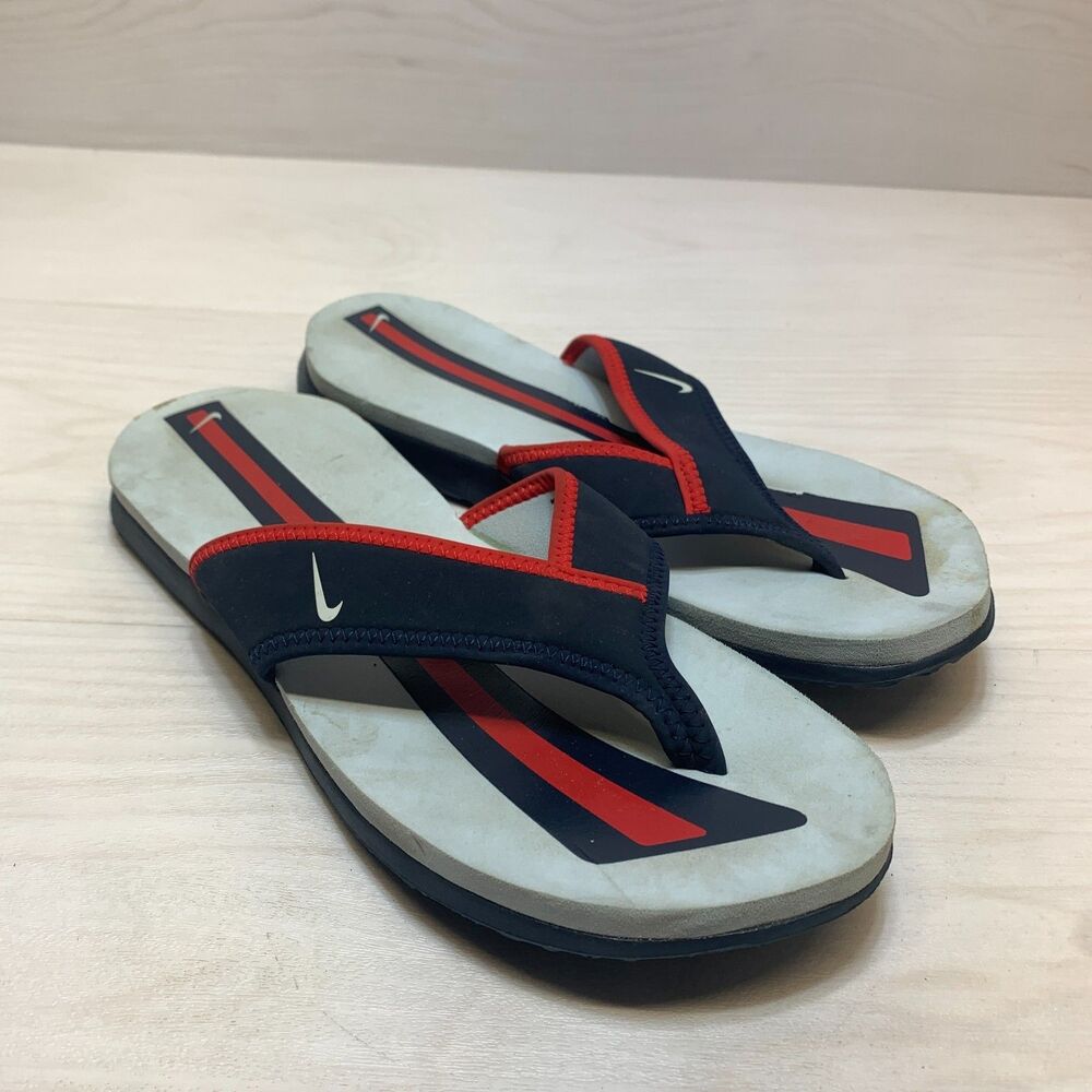 Nike Flip Flops Slipper Women Size 9 Navy Blue Swoosh Logo Racing Stripe Slip On